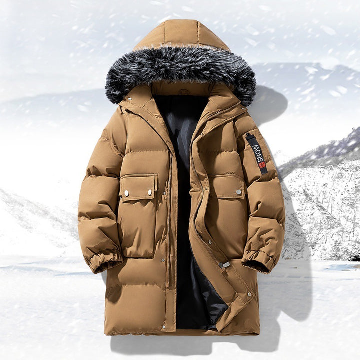 Men's longer quilted winter parka with hood and faux fur trim Mune Fashion