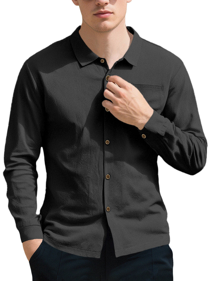 Men's breathable structured business shirt with breast pocket wooden button placket and ergonomic shoulder fit Mune Fashion
