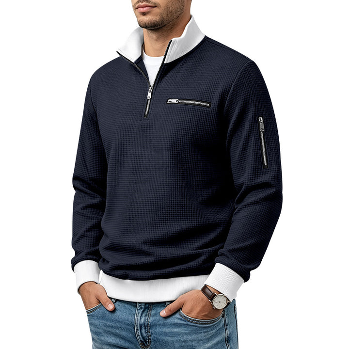 Men's waffle-knit turtleneck with contrast collar, zippered chest pocket and arm pocket Mune Fashion