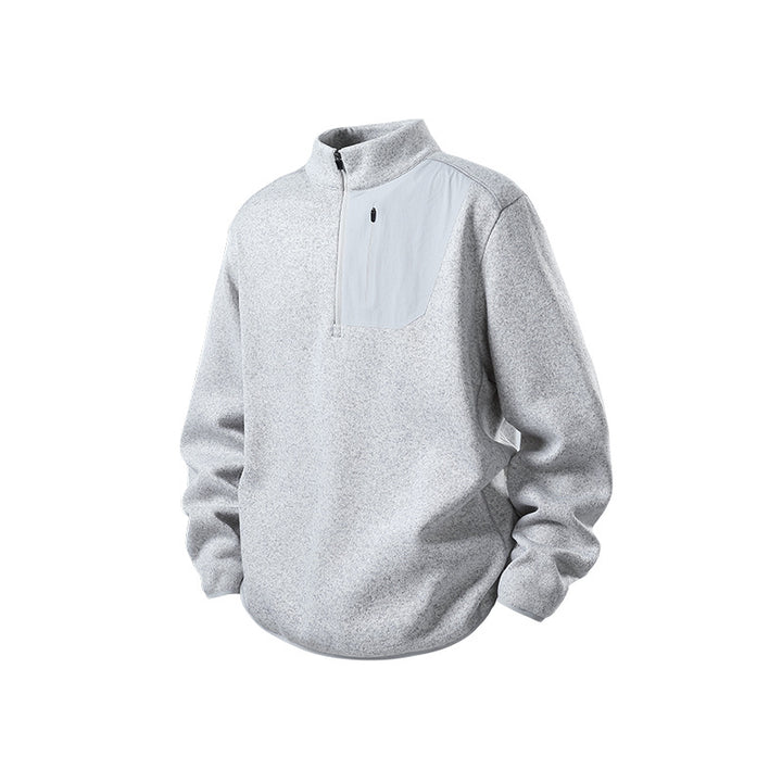 Herren Fleece-Halbzip-Pullover mit Stehkragen, Brustreißverschlusstasche und Relaxed-Fit Mune Fashion