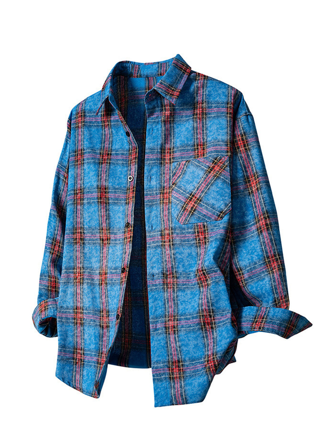 Women's checked oversized flannel shirt jacket with applied breast pocket Mune Fashion