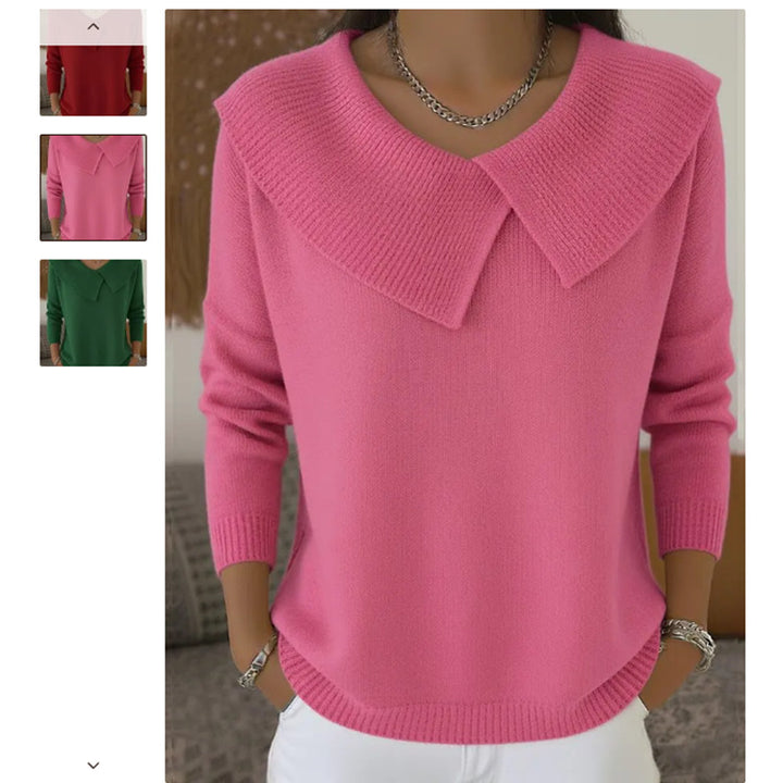 Women oversized knitted sweater with oversized sailor collar and ribbed finishes Mune Fashion