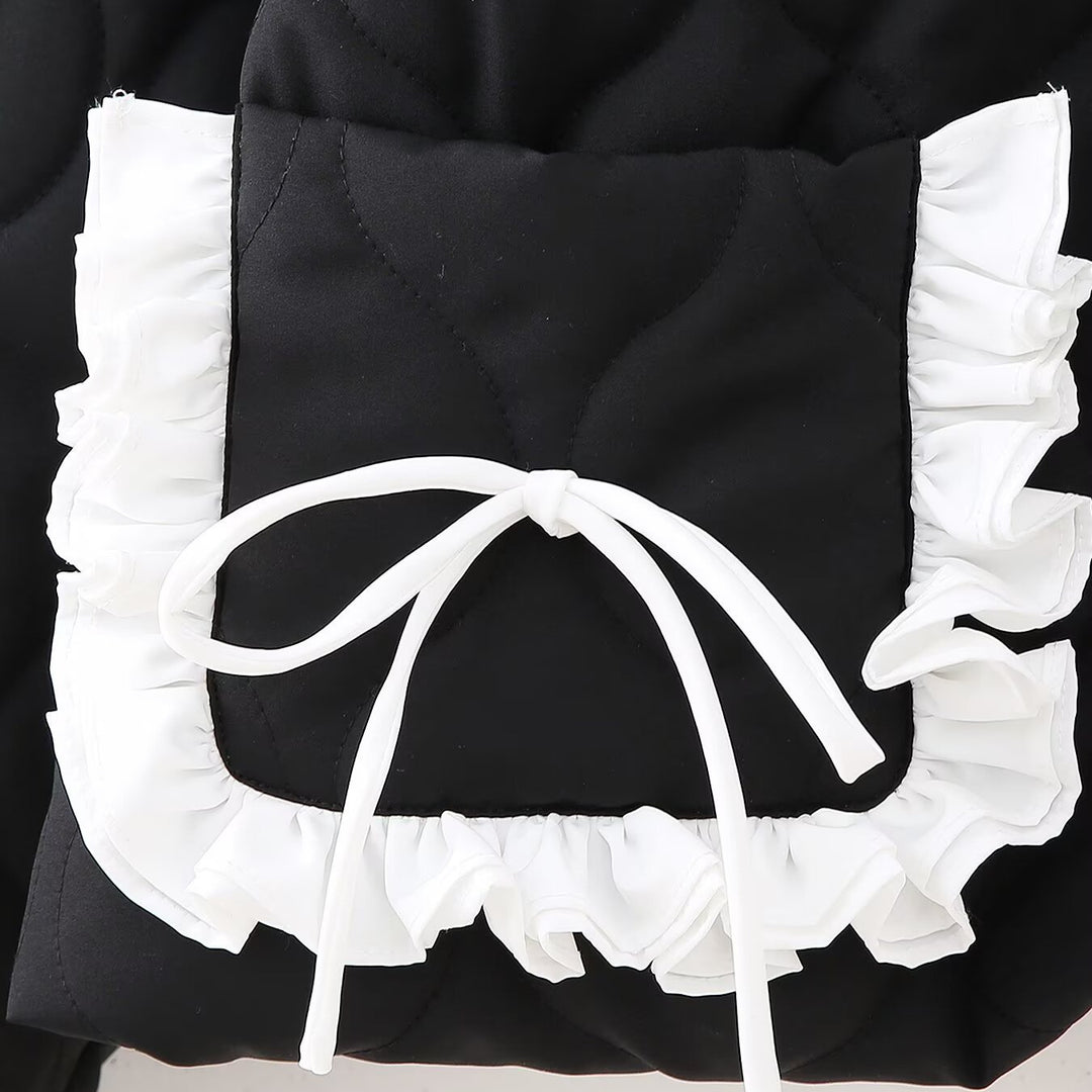 Women's short quilted jacket with high stand-up collar and ruffle pockets Mune Fashion