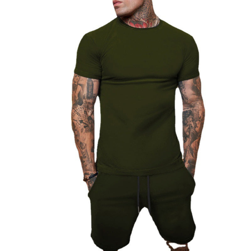 Men's slim Jersey set with round neck shirt and elastic drawstring shorts Mune Fashion