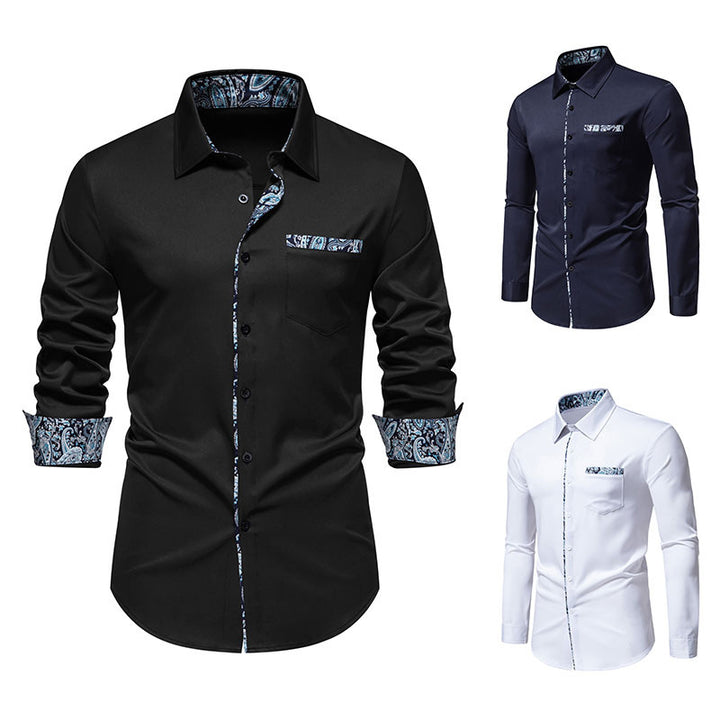 Men's elegant slim-fit shirt with paisley contrast trim on collar band, cuffs, and breast pocket Mune Fashion