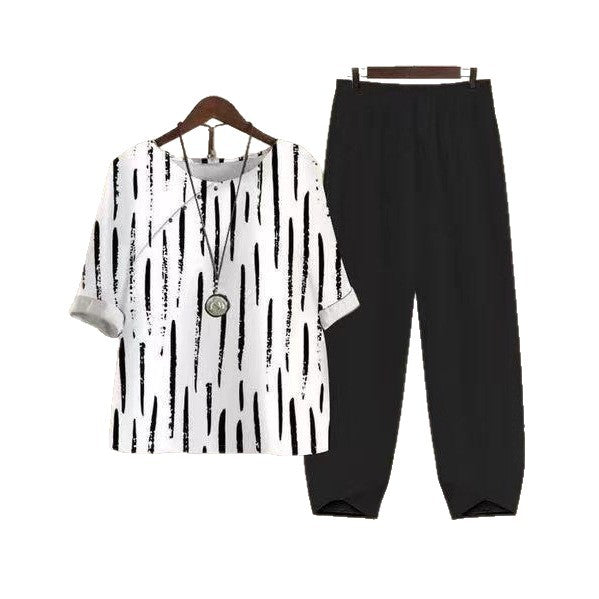 Women's nan legeres leisure set with patterned oversized shirt and tapered comfort trousers Mune Fashion