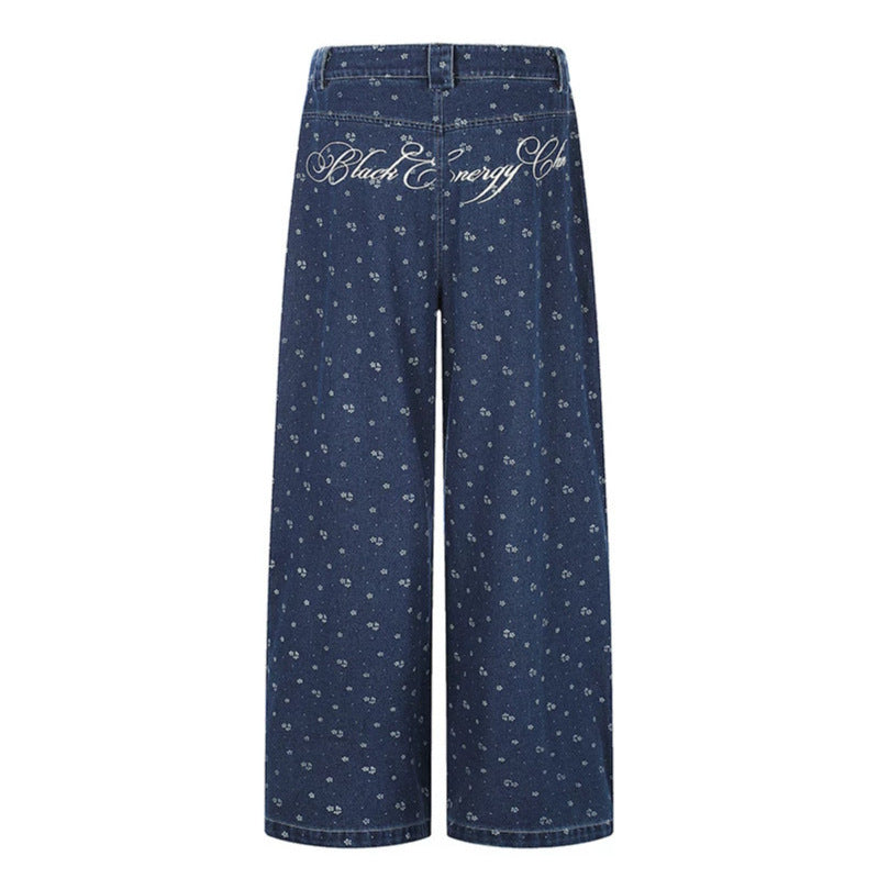 Women's High-Waist Culotte Jeans in Palazzo Cut with Visible Button Placket and Fine Floral Print Mune Fashion
