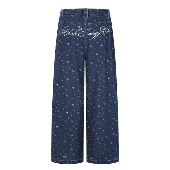 Women's High-Waist Culotte Jeans in Palazzo Cut with Visible Button Placket and Fine Floral Print Mune Fashion