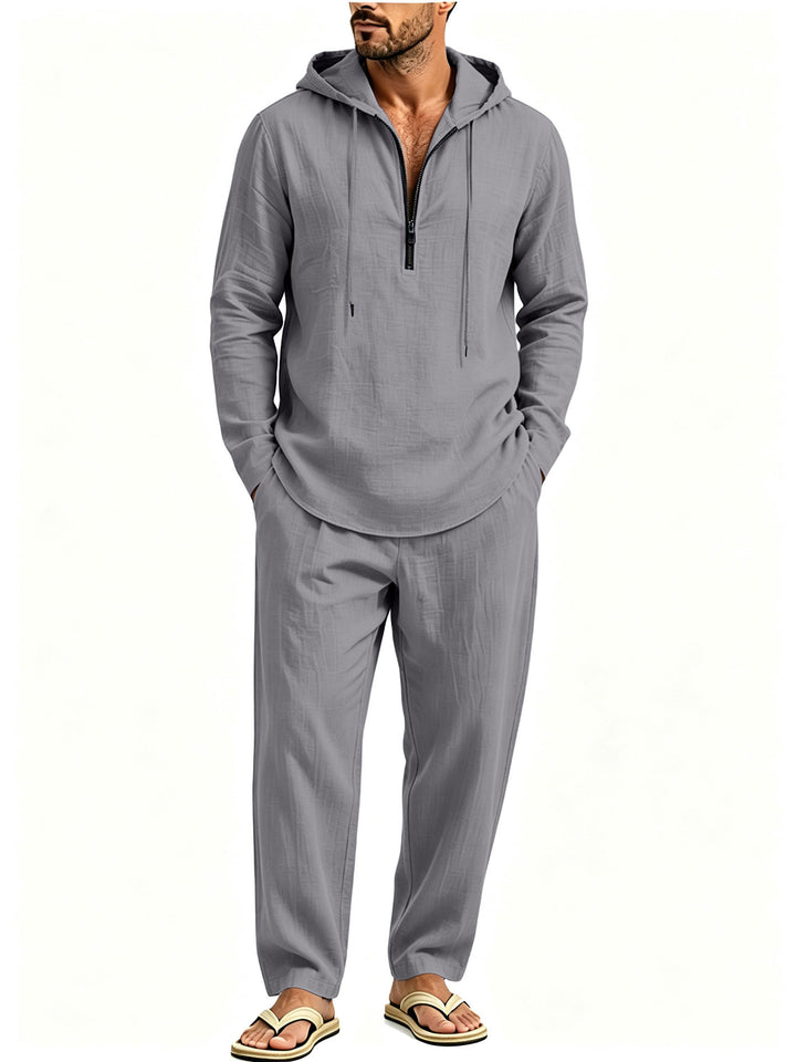Men's Casual Lounge Set with Half-Zip Hoodie and Loose-Fitting Leisure Pants Mune Fashion