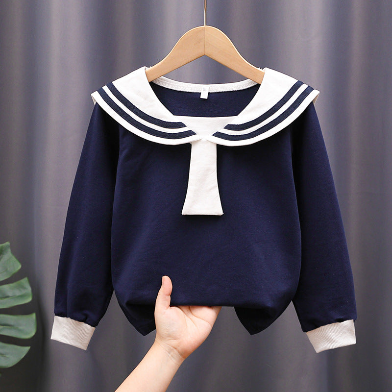 Girls Sailor Sweatshirt with Stylish Collar Mune Fashion
