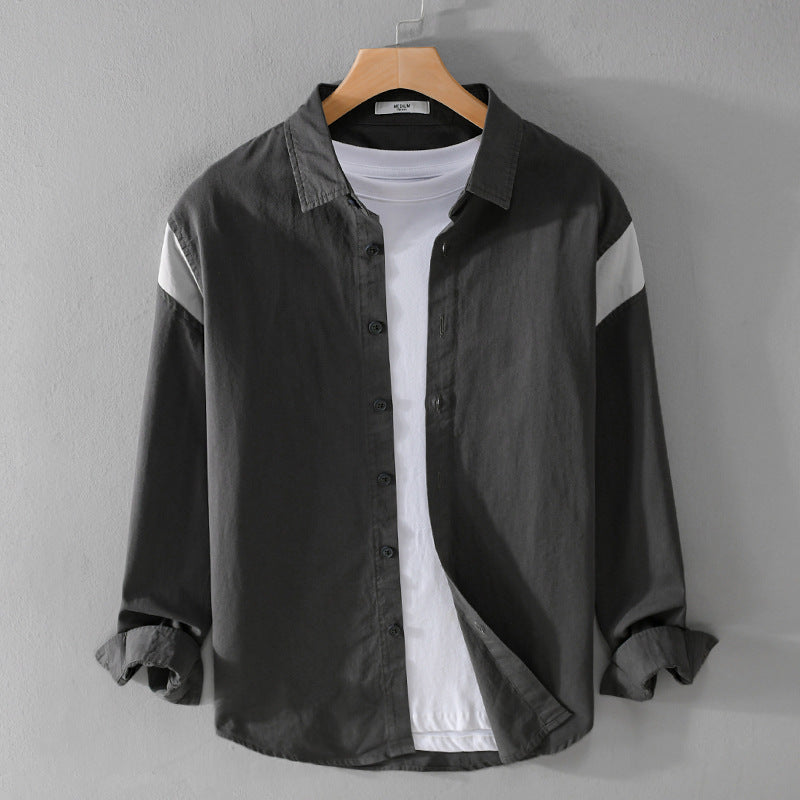 Men's Lightweight Cotton Layering Shirt with Contrast Shoulder Panel and Concealed T-Shirt Mune Fashion