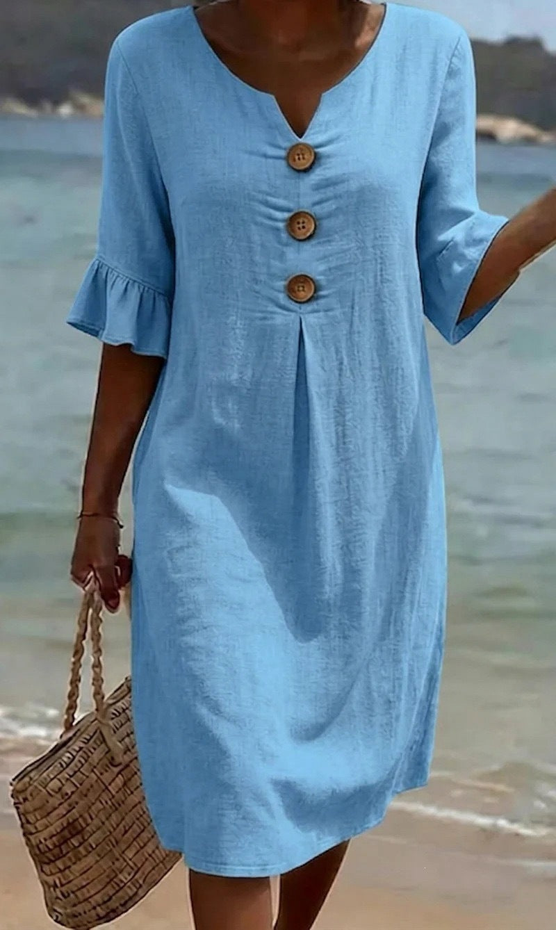 Women's Lightweight Summer Dress with Button Details Mune Fashion