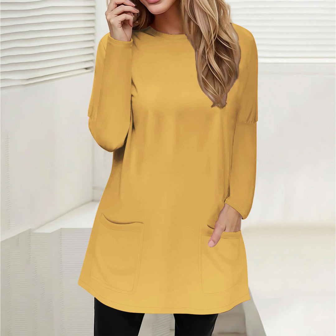Ladies Casual Longline Tunic with Crew Neck and Patch Pockets Mune Fashion
