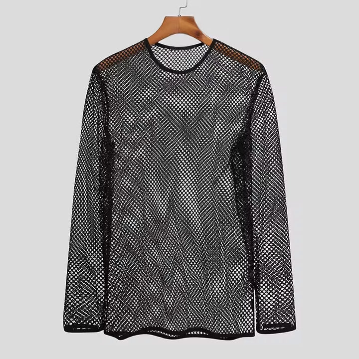 Unisex transparent diamond net long sleeve shirt with round neck Mune Fashion