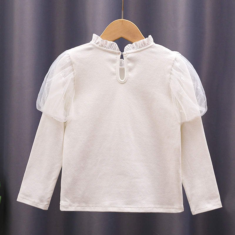 Girl T-shirt with elegant tulle sleeves and ruffle details Mune Fashion