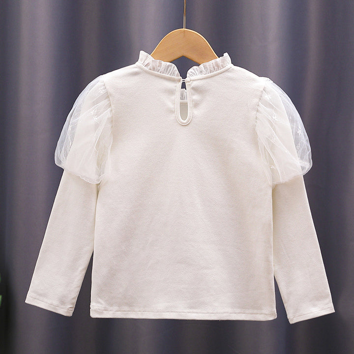 Girl T-shirt with elegant tulle sleeves and ruffle details Mune Fashion
