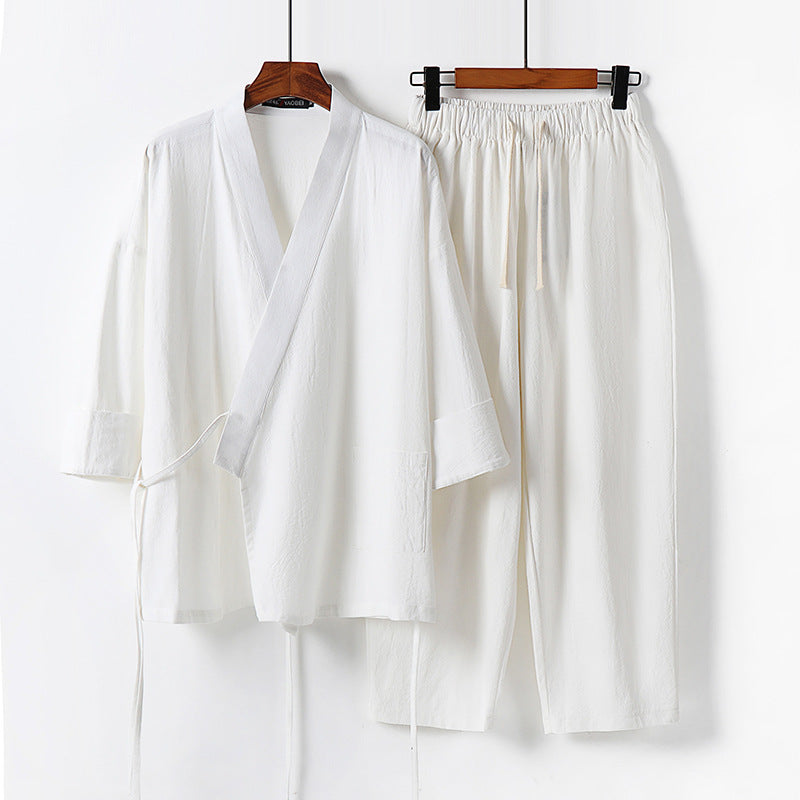 Unisex Lightweight Kimono Lounge Set made of draping cotton blend with drawstring pants Mune Fashion