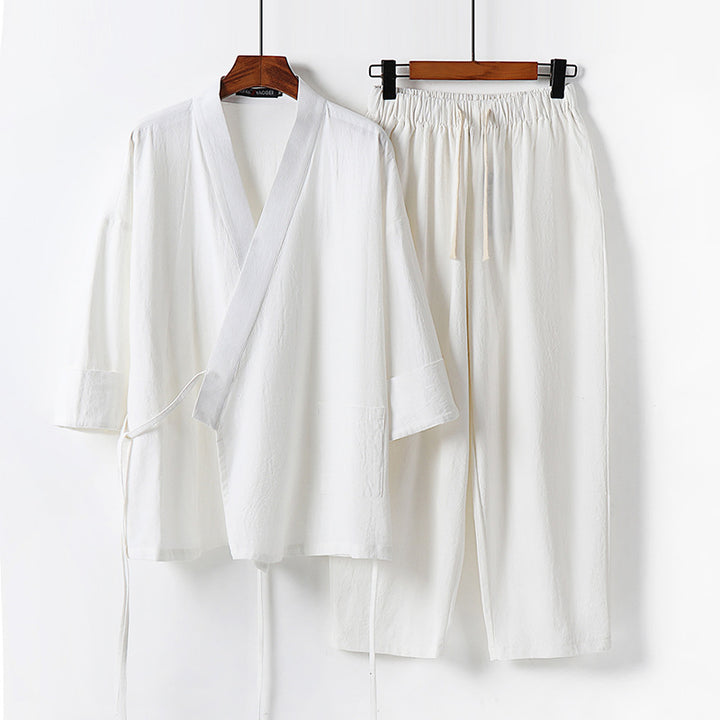 Unisex Lightweight Kimono Lounge Set made of draping cotton blend with drawstring pants Mune Fashion