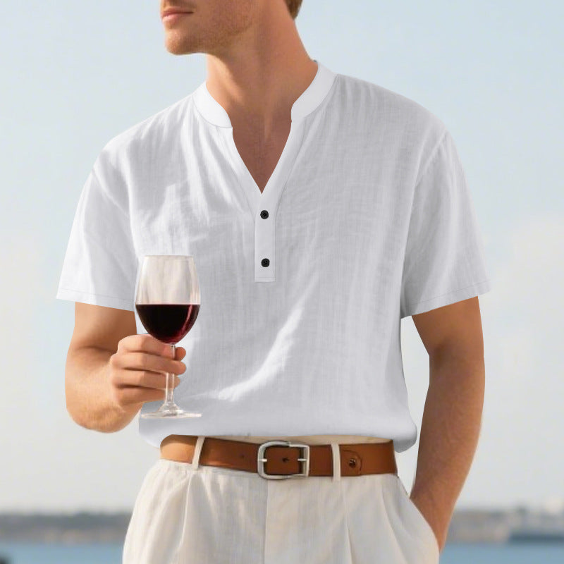 Men's summer Nehru shirt made of linen blend with short button placket Mune Fashion