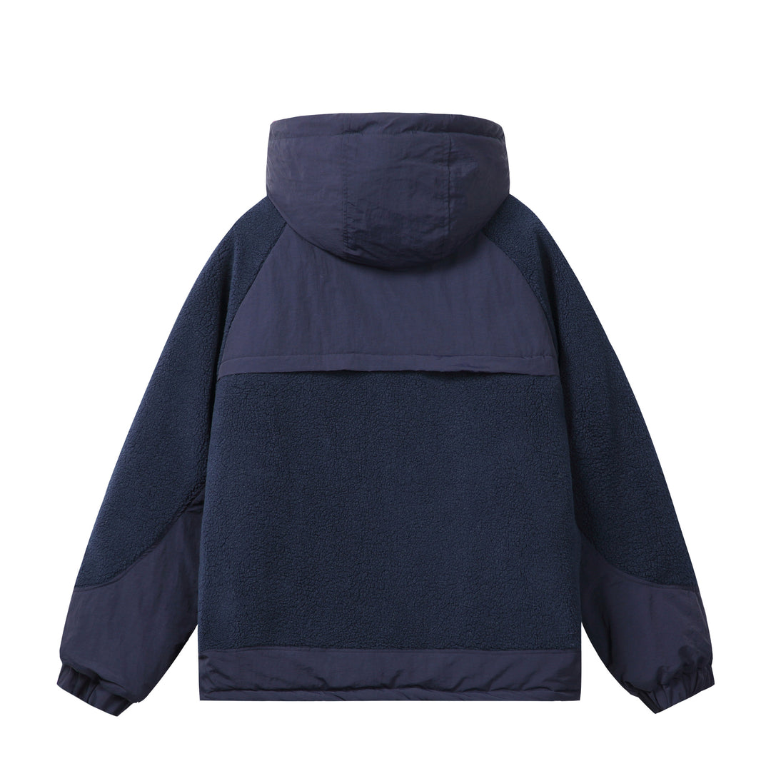 Unisex Boxy Fleece Jacket with Hood and Contrasting Nylon Inserts Mune Fashion