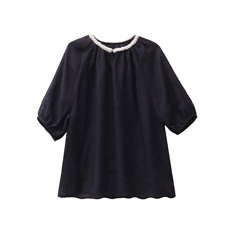 Women's Casual Linen Blouse with Decorative Collar Mune Fashion