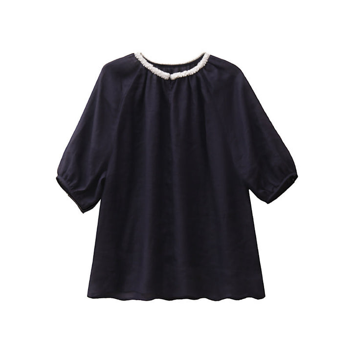Women's Casual Linen Blouse with Decorative Collar Mune Fashion