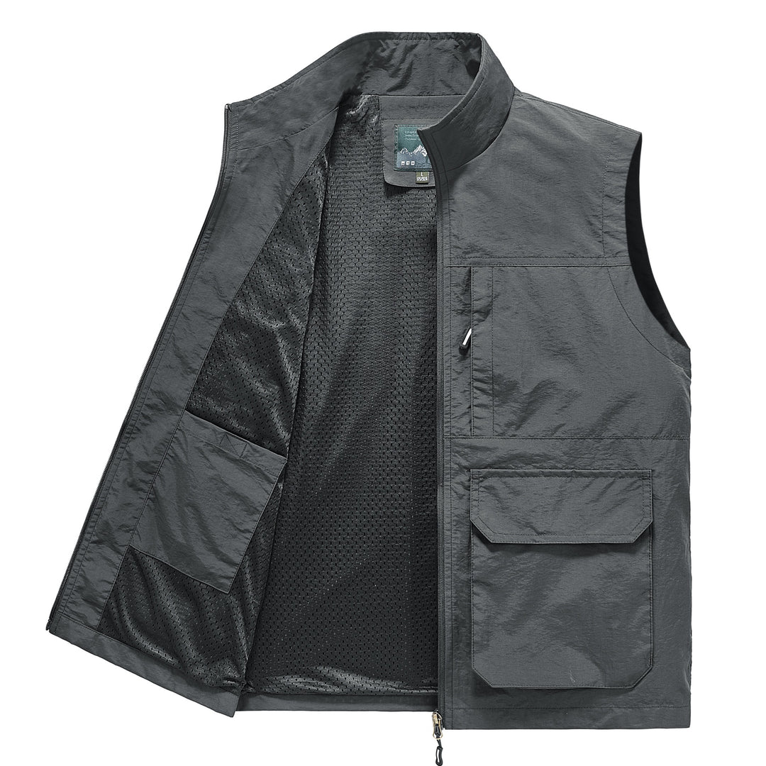 Men's Multifunctional Utility Vest with Mesh Lining, Zipper & Multiple Pockets Mune Fashion