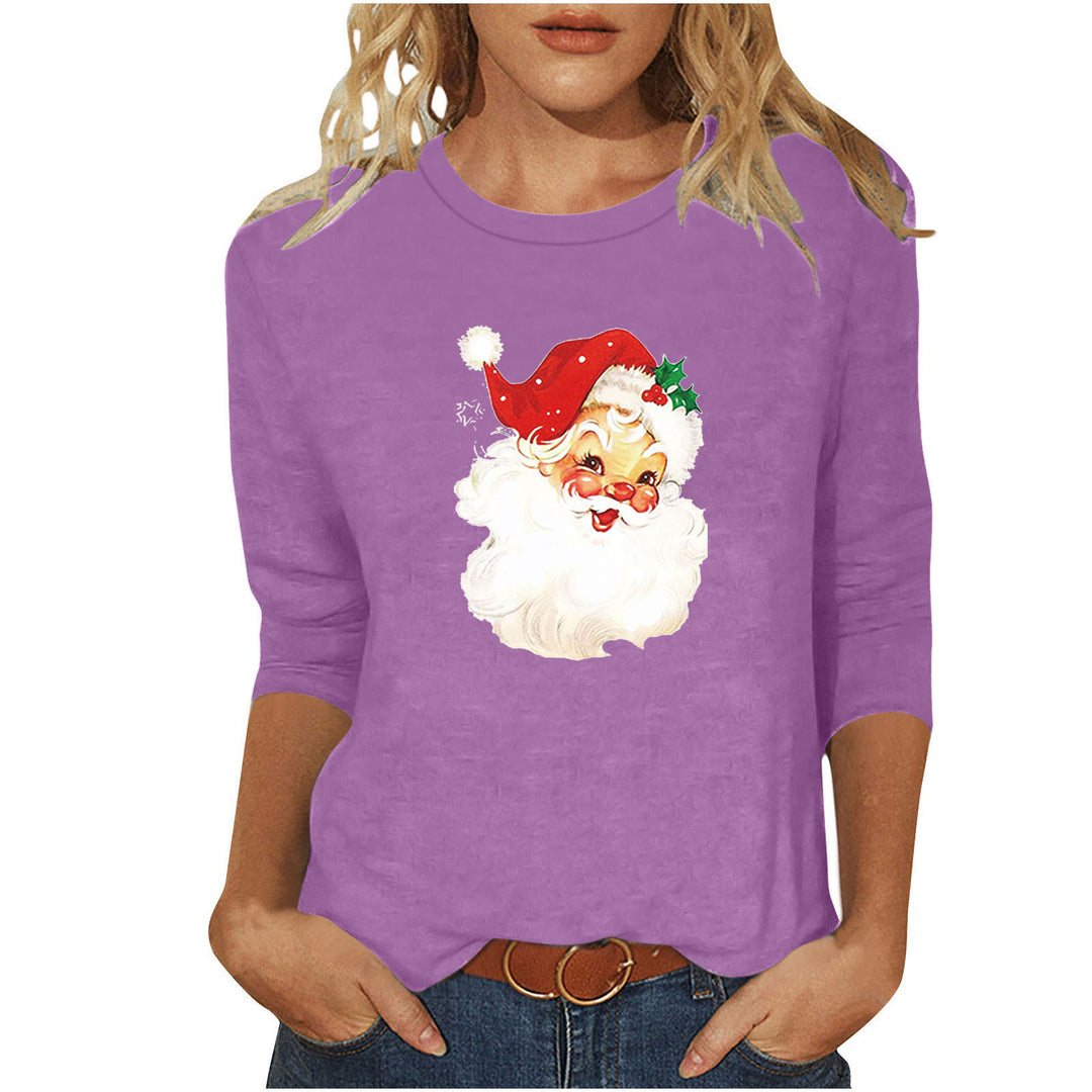 Ladies casual sweatshirt with nostalgic Santa Claus print and three-quarter sleeves Mune Fashion