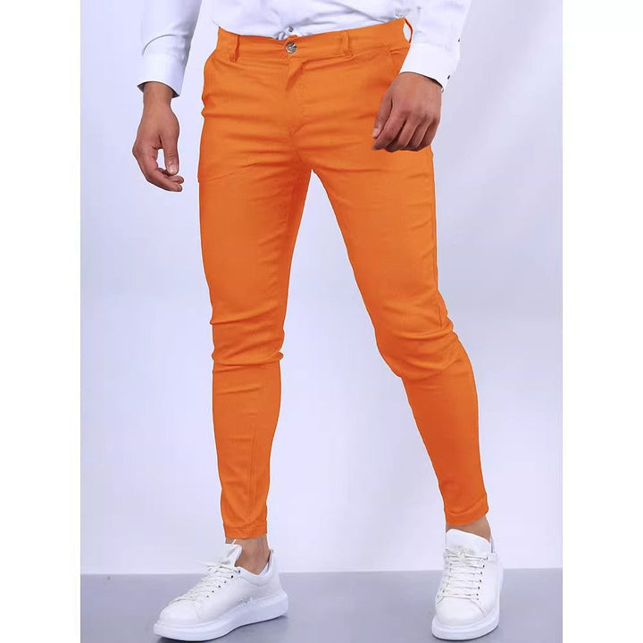 Men's Elegant Slim-Fit Chino Pants with Elastic Waistband and Practical Pockets Mune