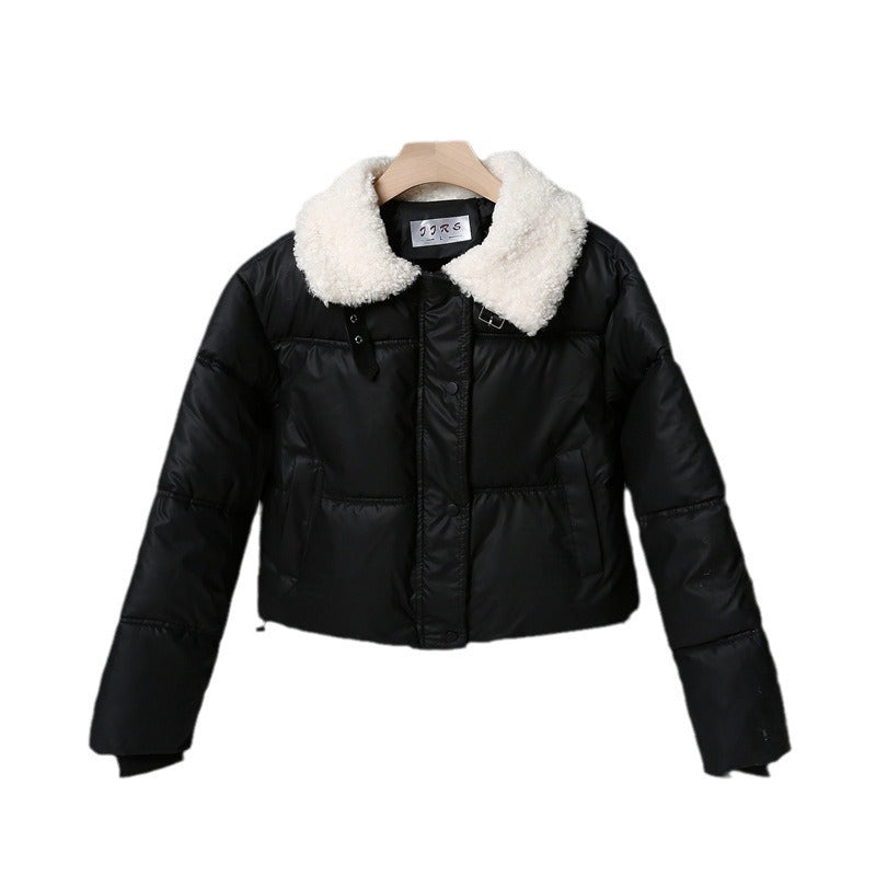 Women's quilted winter jacket with teddy collar, padded insulation, and concealed snap button closure Mune Fashion