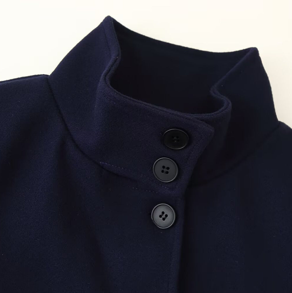 Women Short Boxy Jacket with Stand-Up Collar and Full Button Placket Mune Fashion