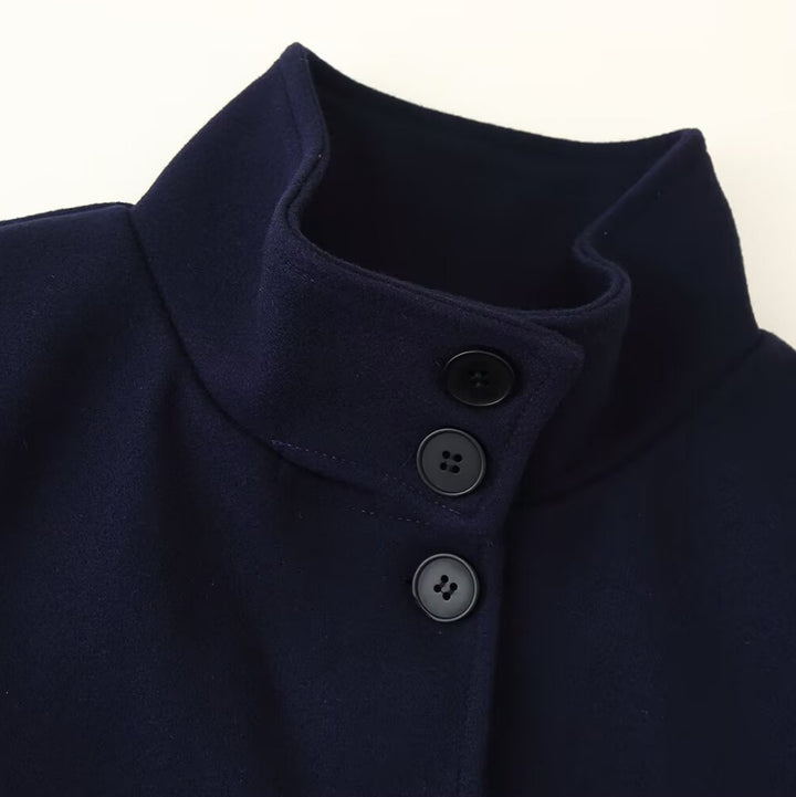 Women Short Boxy Jacket with Stand-Up Collar and Full Button Placket Mune Fashion