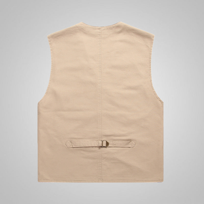 Men's canvas utility vest made of cotton with patch pockets and striped lining Mune Fashion