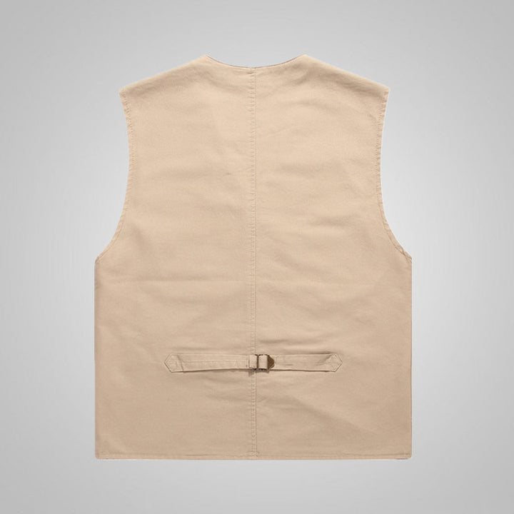 Men's canvas utility vest made of cotton with patch pockets and striped lining Mune Fashion