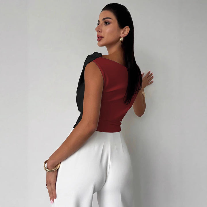 Ladies' elegant asymmetrical draped top with crossed front and figure-hugging waist Mune Fashion