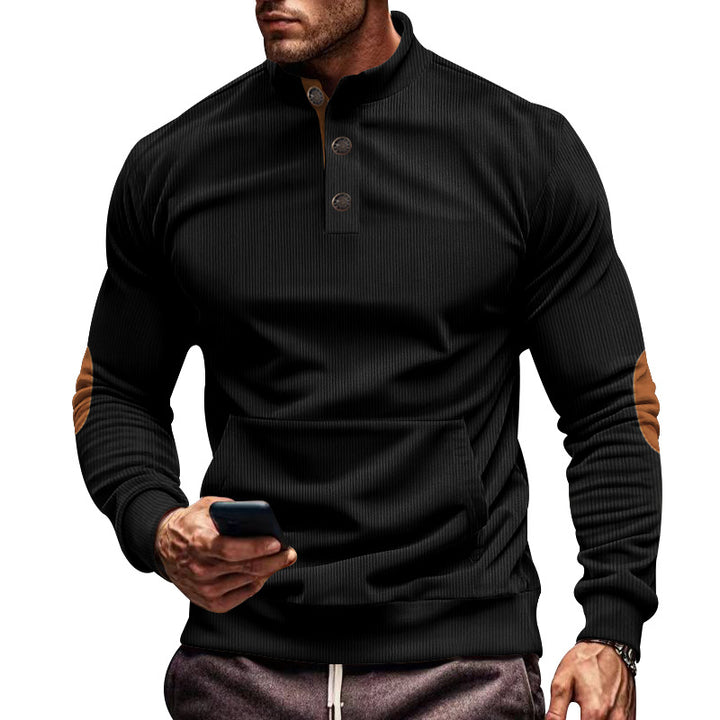 Men's structured half-collar sweatshirt with elbow patches, kangaroo pocket, and fine ribbed structure Mune Fashion