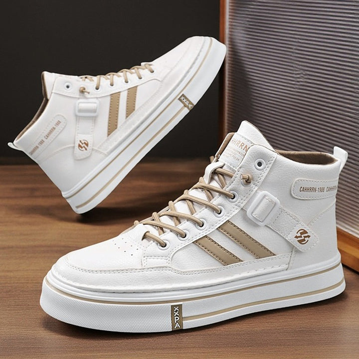 Unisex Mid-Top Street Sneaker with reinforced cup sole, decorative strap, and padded ankle collar Mune Fashion