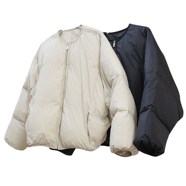 Ladies Short Oversized Padded Jacket with Drawstring Waist and Ribbed Cuff Sleeves Mune Fashion