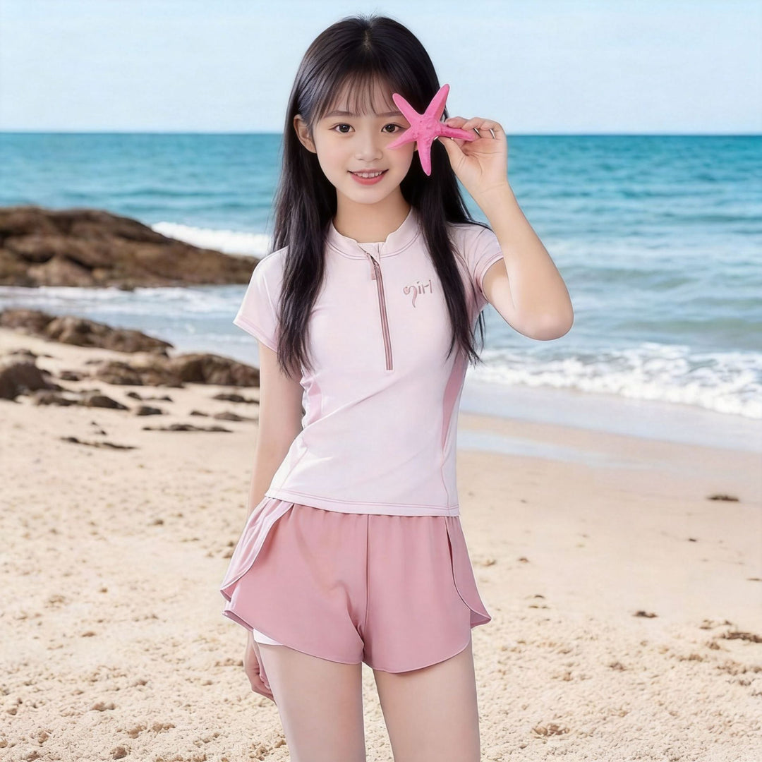 Ladies UV protection swimsuit set with short sleeves and shorts Mune Fashion