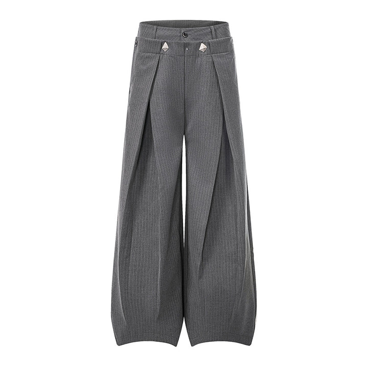 Women Wide High-Waist Culotte Pants with Distinct Pleating and Decorative Button Details Mune Fashion