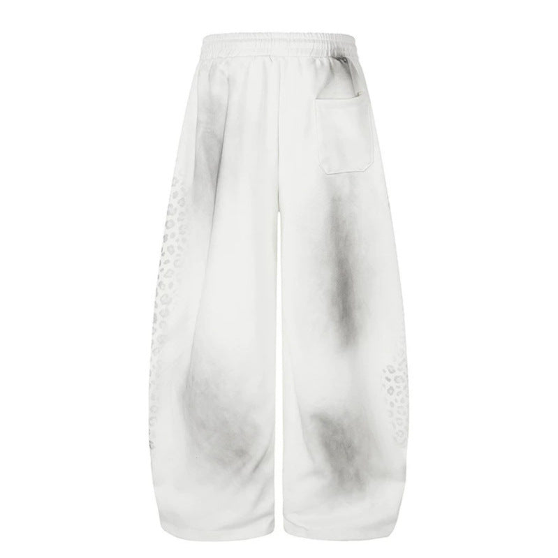 Women's Wide Palazzo Sweatpants with Comfort Waistband, Drawstring and Leopard Side Print Mune Fashion