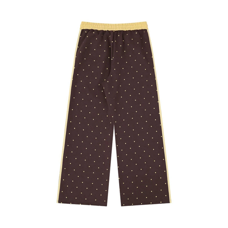 Women's Wide Relaxed Lounge Pants in Palazzo Cut with Comfort Waistband, Drawstring and Side Contrast Stripes Mune Fashion
