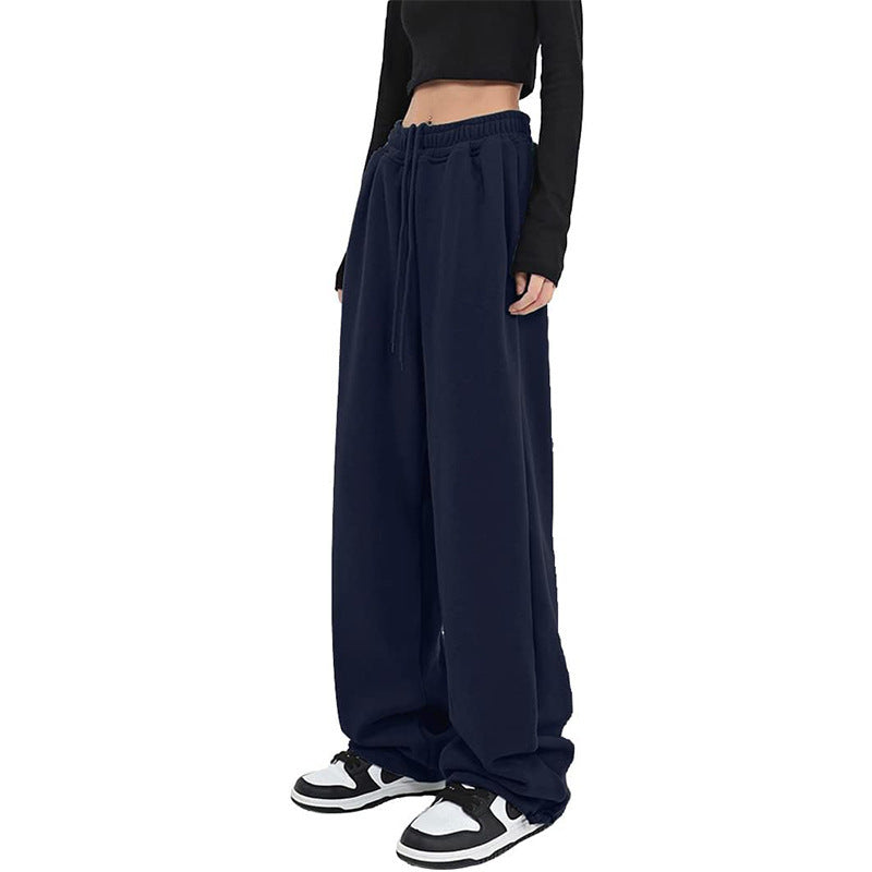Women's casually falling Palazzo trousers made of sweat fabric with a high-cut comfort waistband, drawstring and side pockets Mune Fashion