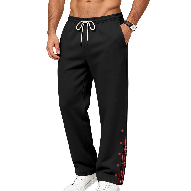 Men's Casual Jogging Pants with Snap Button Placket and Check Insert Mune Fashion