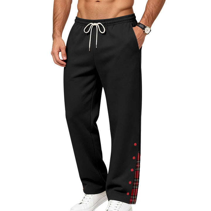 Men's Casual Jogging Pants with Snap Button Placket and Check Insert Mune Fashion