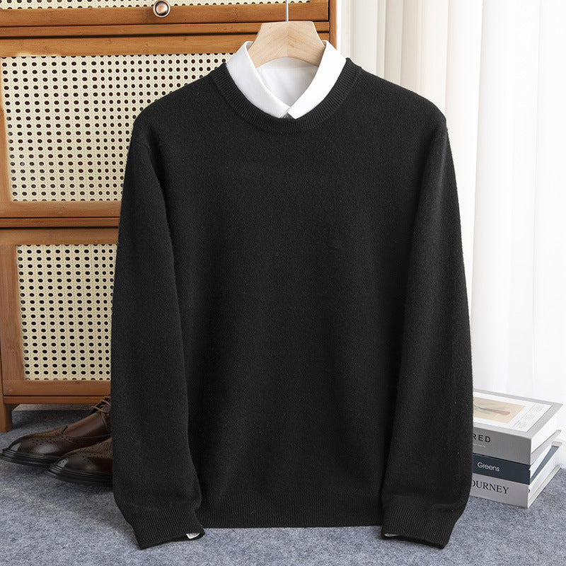 Men's Simple Round Neck Fine Knit Sweater Cashmere-like Feel with Ribbed Trims Mune Fashion