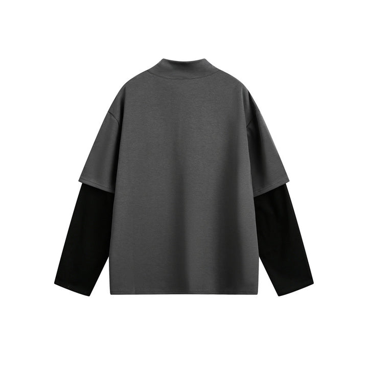Unisex Oversize Layer Long Sleeve Shirt with Integrated Insert and Stand-Up Collar Mune Fashion