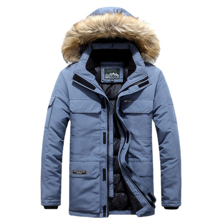 Men's winter parka with hood, faux fur trim and multifunctional outer pockets Mune Fashion
