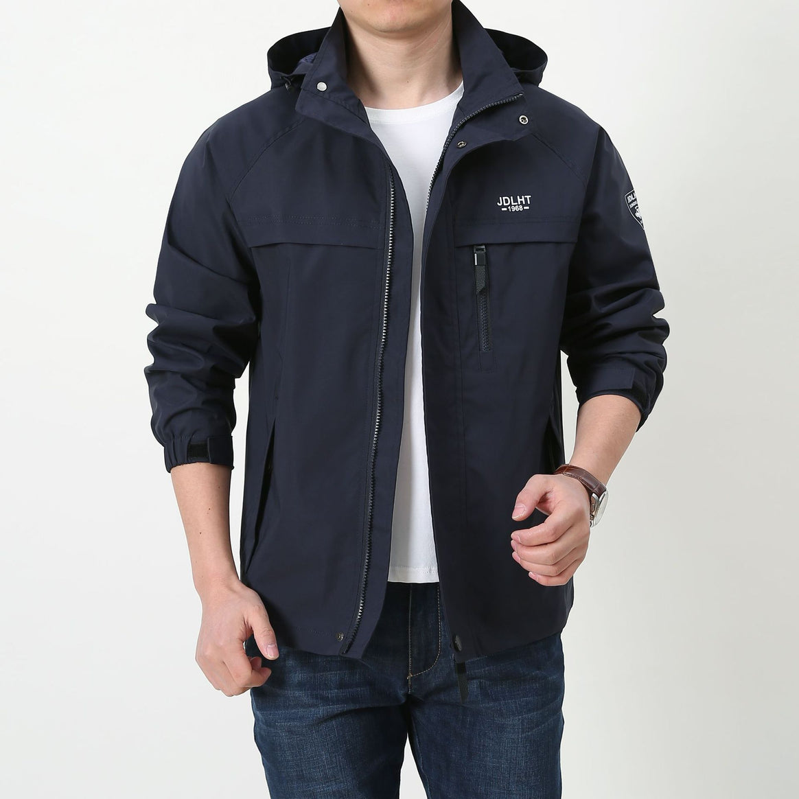 Men's Lightweight Softshell Utility Jacket with Hood, Windproof Shell and Multiple Pockets Mune Fashion