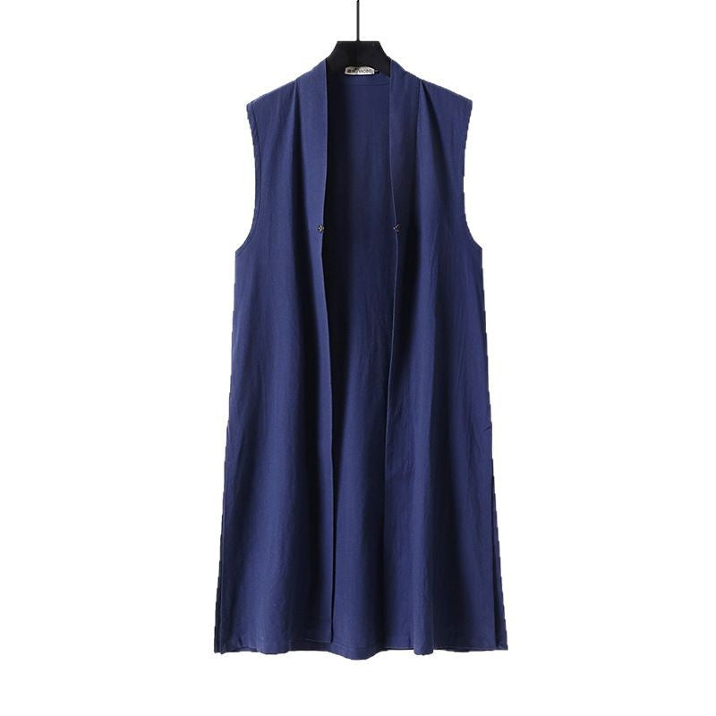 Women's sleeveless long vest with stand-up collar and decorative toggle closure Mune Fashion